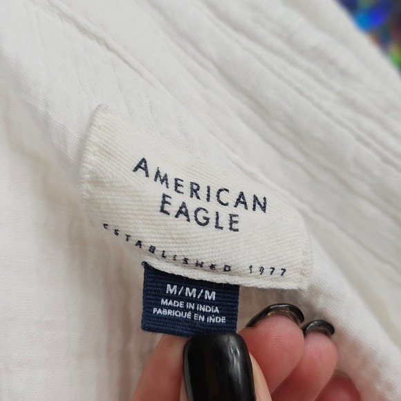 American Eagle Outfitters White Gauze Long Sleeve Button Up Shirt Top M - Picture 7 of 8